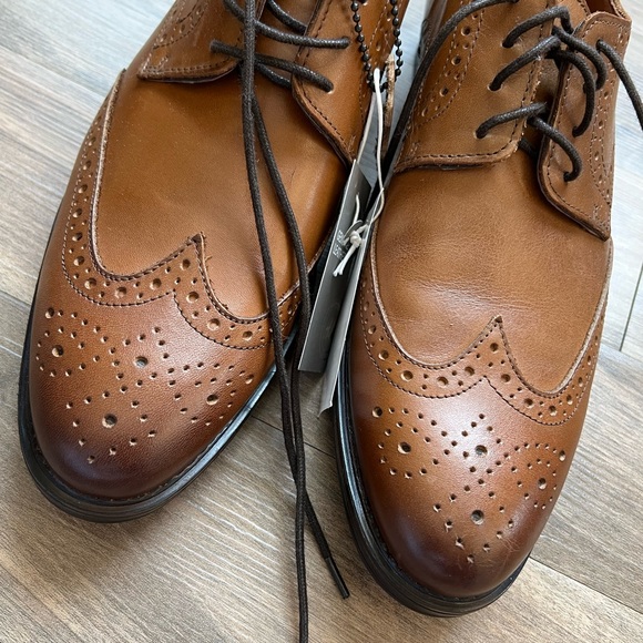 NWT H&M Real Leather Men’s Dress Shoes Size 42 EU Men’s 9 Cognac Brown Lace Up - Picture 8 of 8